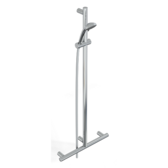 Barre de douche en t avec support douchette et verticale libre position compleète de douchette série mia inox cromo