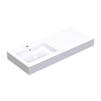 Cm.120 lavabo bassin gauche en politek avec trop-plein et supports