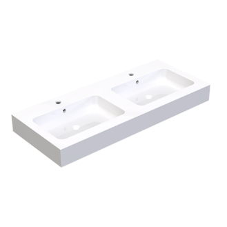 Cm.120 lavabo bassin double en politek avec trop-plein et supports