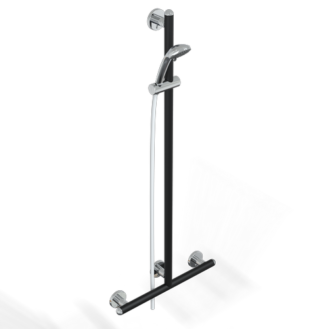 Barre de douche en t avec support douchette, douchette et flex et verticale libre position série raffaello inox color