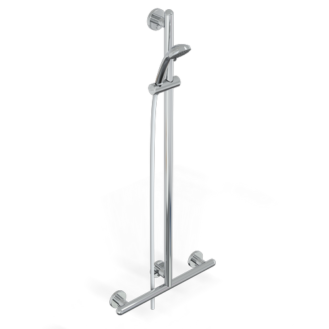 Barre de douche en t avec support douchette, douchette et flex et verticale libre position série raffaello inox cromo
